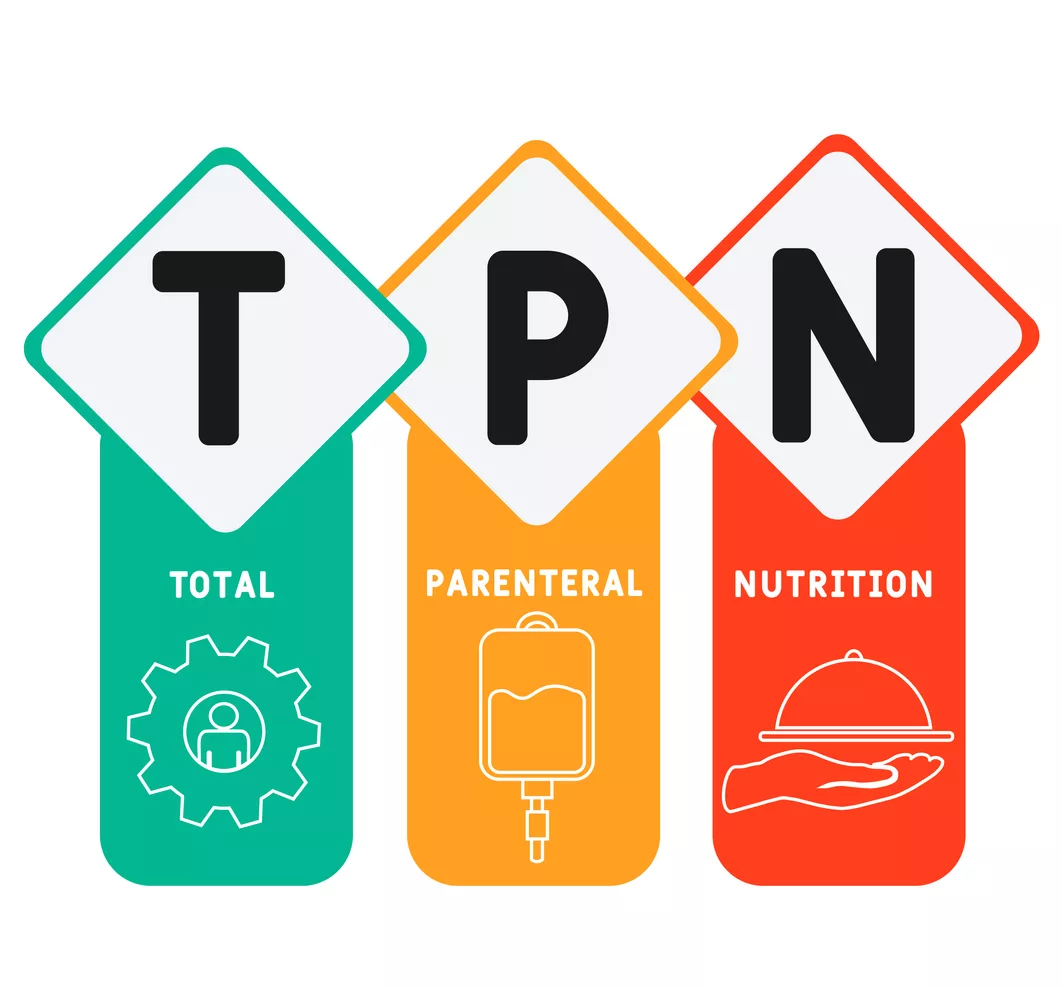 TPN - Total Parenteral Nutrition acronym. Illustration concept with keywords and icons to demonstrate the question What is TPN?